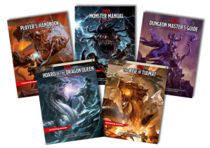 The current collection of D&D 5th Edition books by Wizards of the Coast